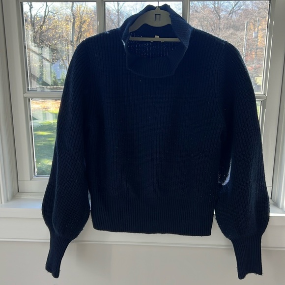 Demylee crop navy balloon sleeve sweater size S - Picture 2 of 4